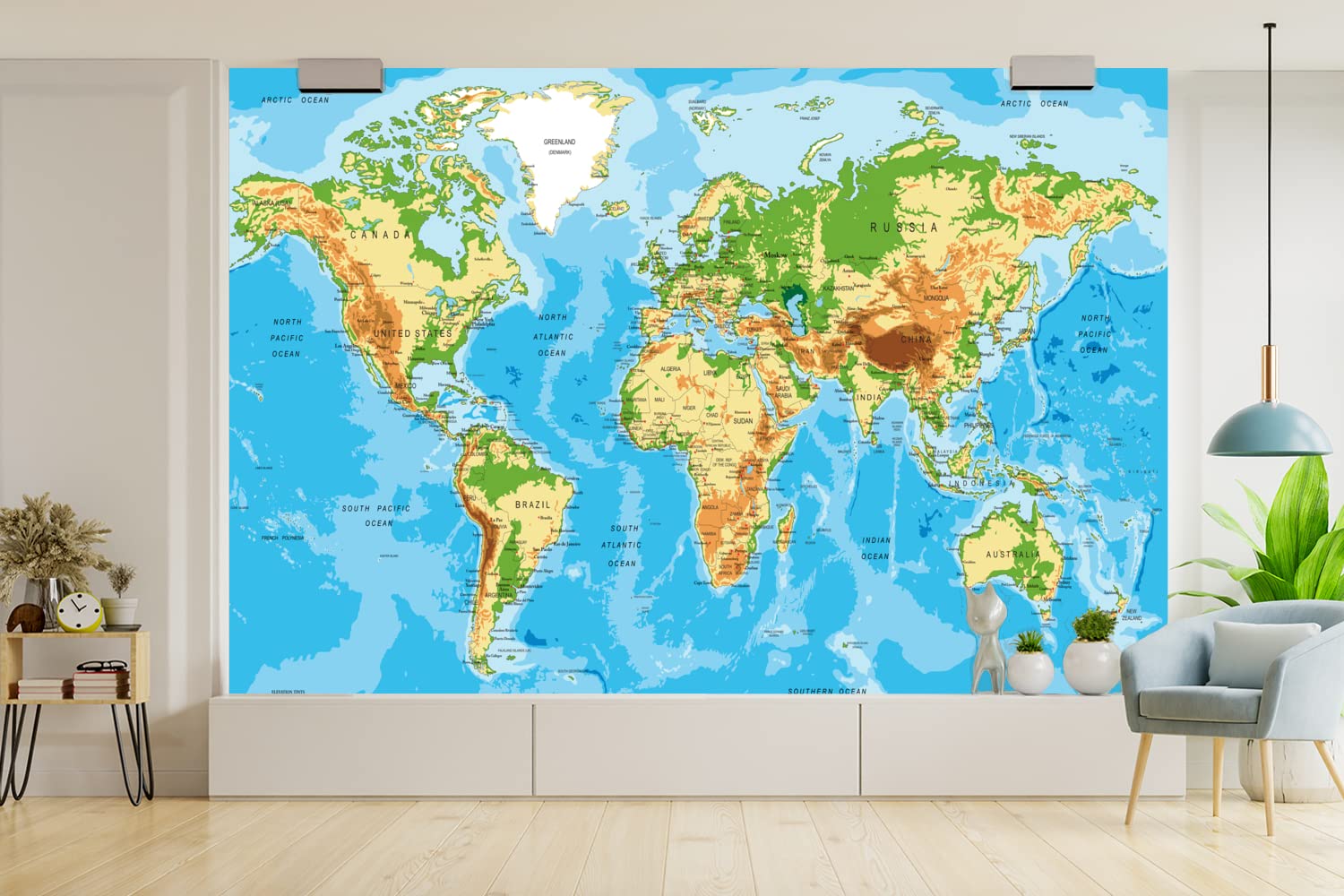 Selbstklebend Tapete Wandpapier Wandaufkleber Fototapete Tapeten Wanddeko 330x220 cm Weltkarte - Atlas - Farben - Kinder - Jungen - Mädchen