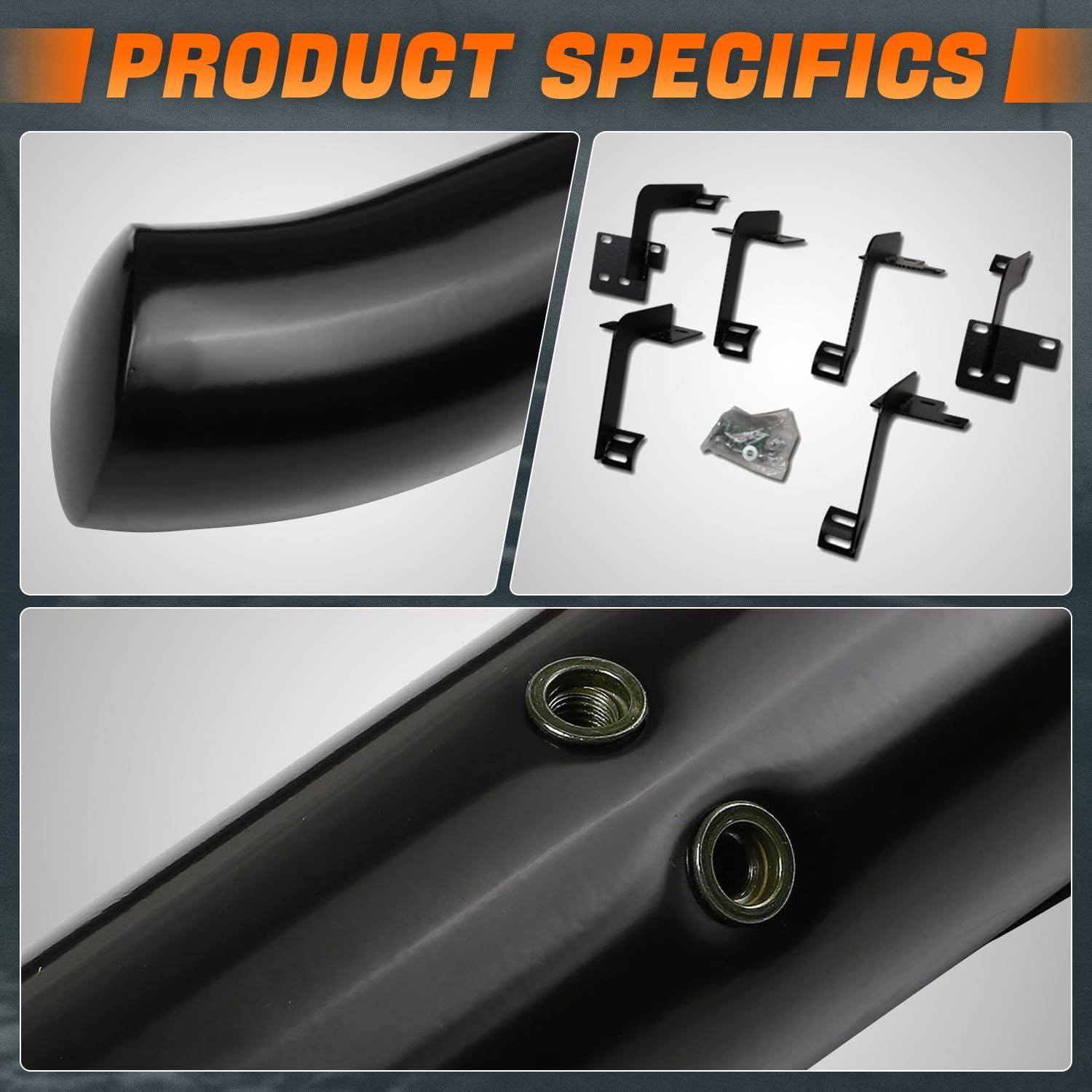 3 in. OD Black Steel Side Step Nerf Bar Compatible with 19-20 Ram 1500 Crew Cab CAAP-STEPS-3-061BK