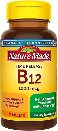 Nature Made Vitamina B12 1000 mcg, Suplemento dietético para el metabolismo energético, liberación de tiempo, 75 tabletas,..