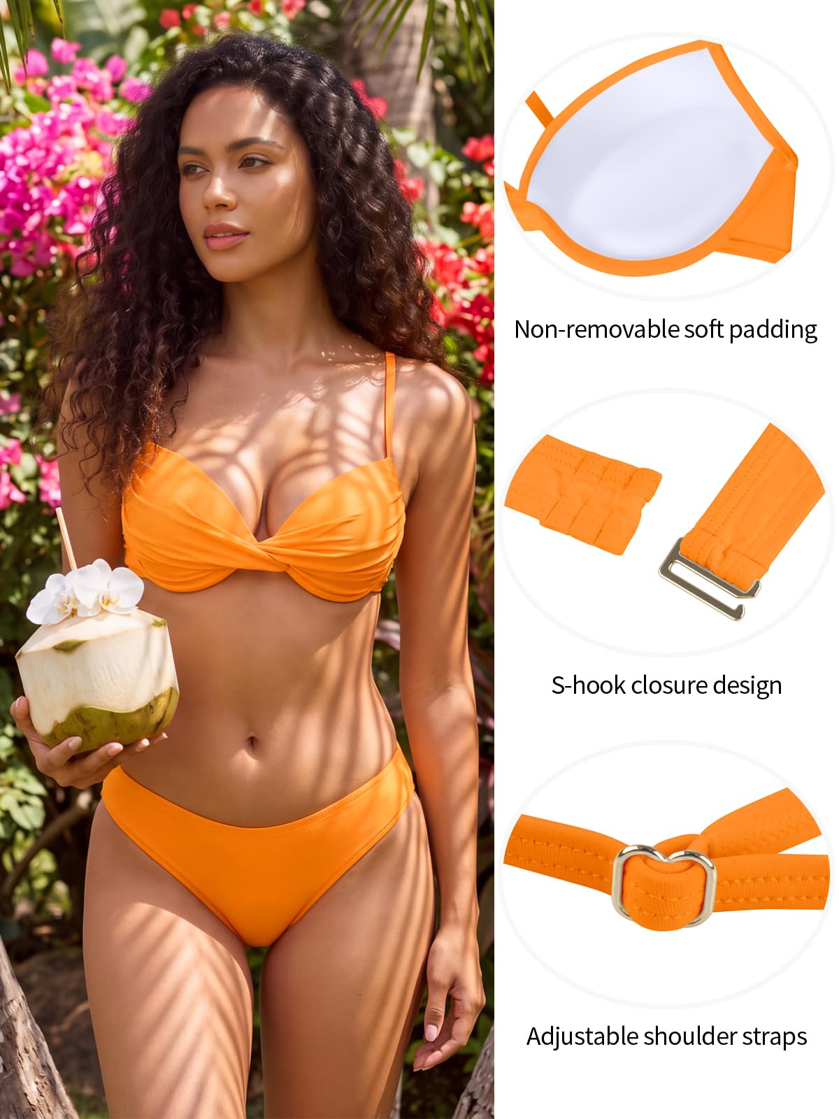 RELLECIGA Haut de bikini push-up à armatures croisées pour femme
