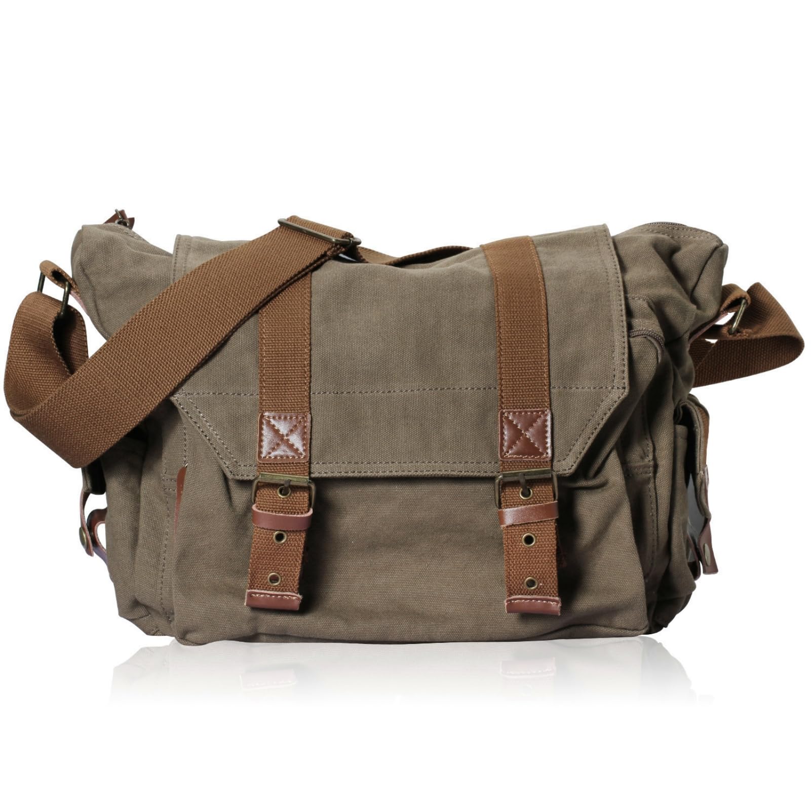 Sac Messager Appareil Photo avec Insert Rembourré Toile Sac Bandoulière pour DSLR Objectifs BG507 34x13x27cm (Vert militaire)
