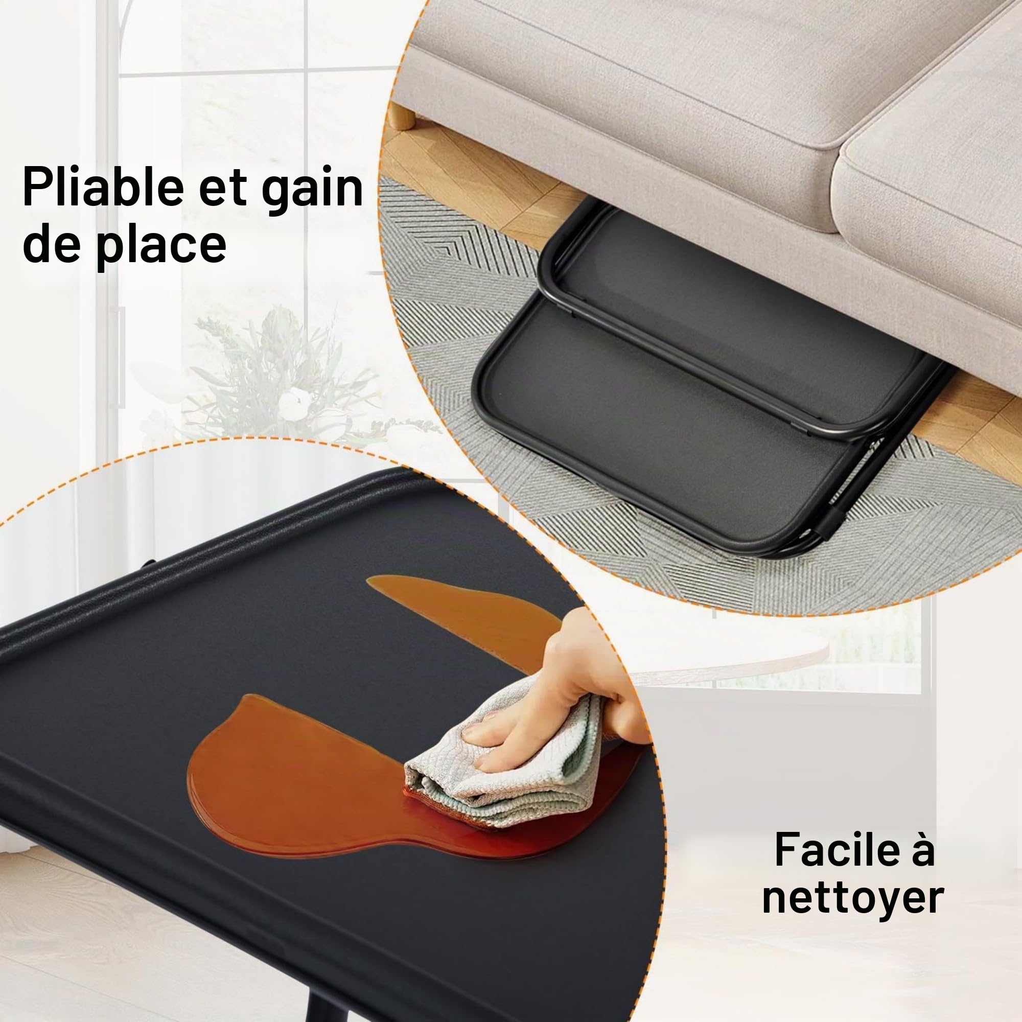 HOMYLIN Plateau TV réglable avec 4 hauteurs et 3 Angles d'inclinaison, Plateau de dîner, Table de collation avec Porte-gobelet pour lit et canapé, Pas de Montage nécessaire, Noir