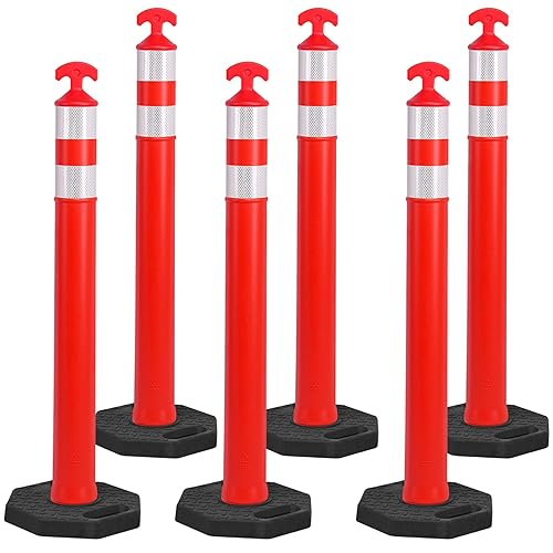 OrangeStar Conos de poste de delineador de tráfico de 42 pulgadas, paquete de 6 conos de seguridad naranja con base de goma resistente para
