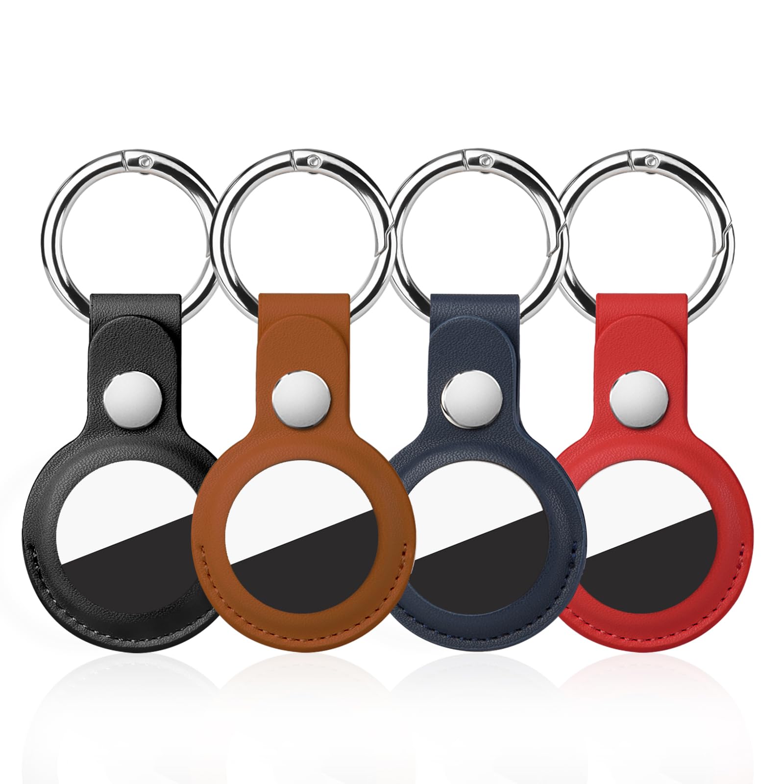 4 Pack for Airtag Holder, for Air Tag Keychain, PU Leather for Airtag Case, Air Tagsmate for Luggage, Comes with Ring Metal Snap Keyring for Luggage, Keys, Pets, Kids Bag