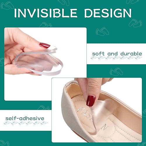 Miniatura 6 de Nuanchu 6 pares de plantillas de silicona para el talón, adhesivo medio y lateral, alineación de pies, reduce el impacto de los pies planos, Claro