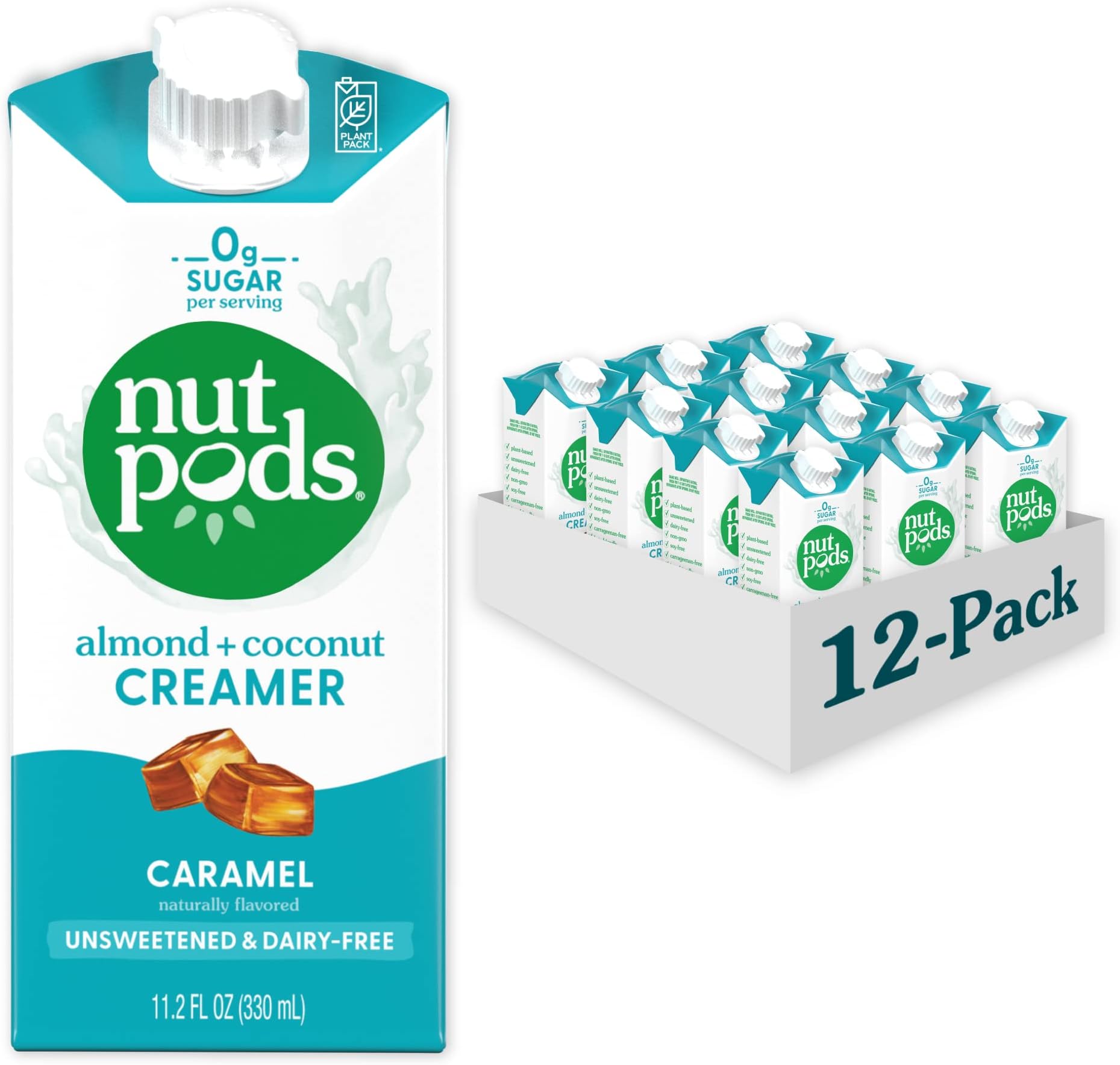 nutpods Caramel Coffee Creamer - Unsweetened Non Dairy Creamer Made from Almonds and Coconuts - Keto Creamer, Whole30, Gluten Free, Non-GMO, Vegan, Sugar Free, Kosher (12-Pack)