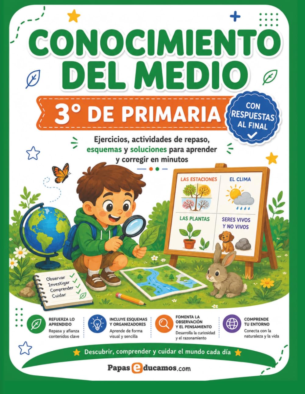 Conocimiento del Medio 3º de Primaria con Respuestas: Ejercicios, esquemas, actividades de repaso y soluciones para practicar en casa