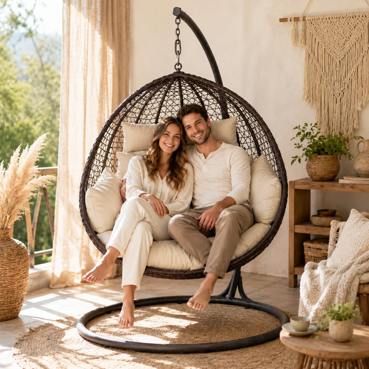 Beige Suspendu Hamac Chaise Coussins; Double Cushions; Oreiller avec Dossier, Imperméable Siège de Chaise Rembourrage pour Patio Jardin, Balançoire Panier Suspendu Coussin de Siege Beige [114]