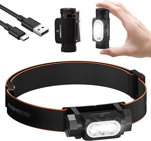 NIGHTEYE Linterna frontal recargable mini linterna  Alto 2000 lúmenes magnético LED faro alimentado por batería de mano impermeable brillante