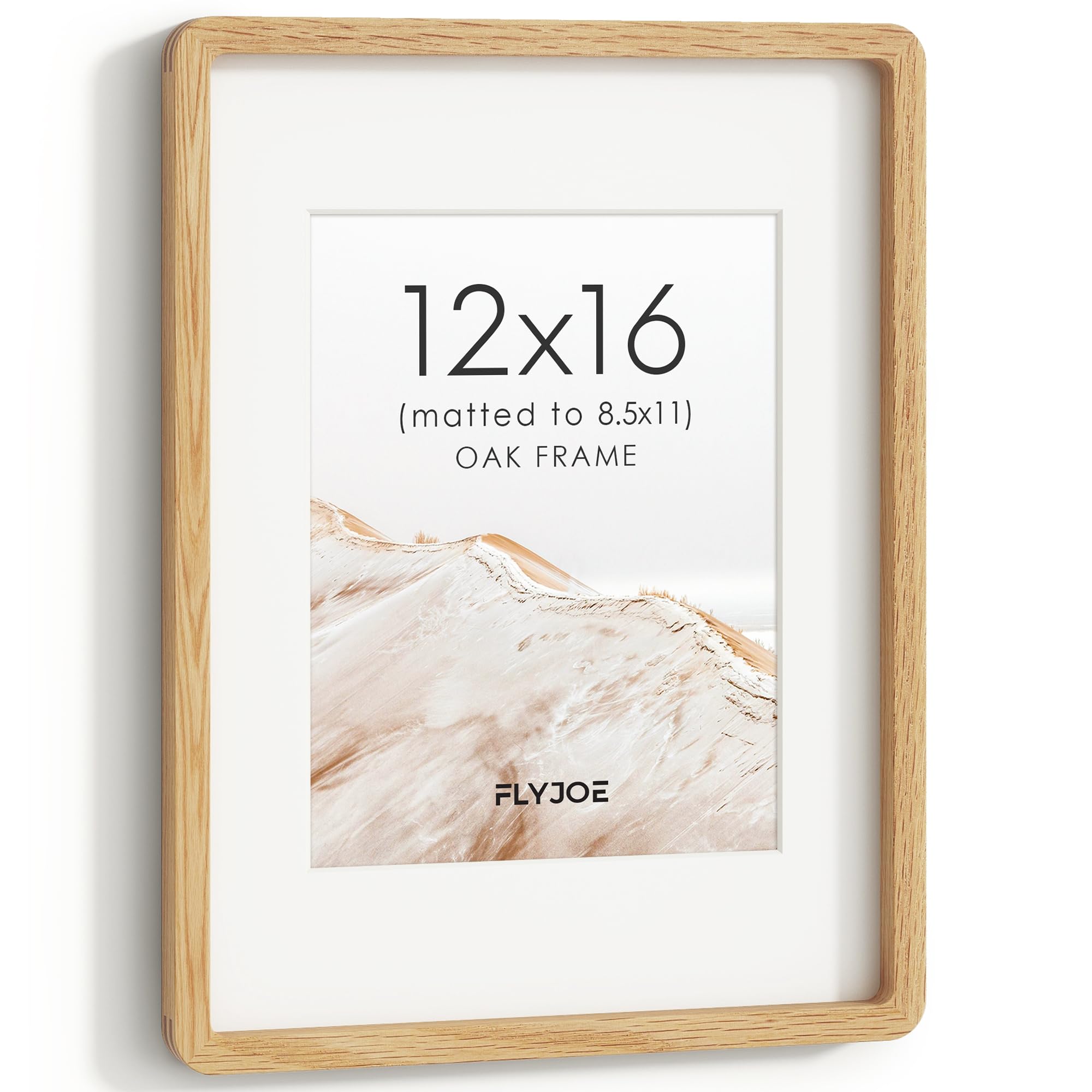 FLYJOE 12x16 Picture Frame, Solid Oak Wood Frame with Mat for 8.5x11 Photo