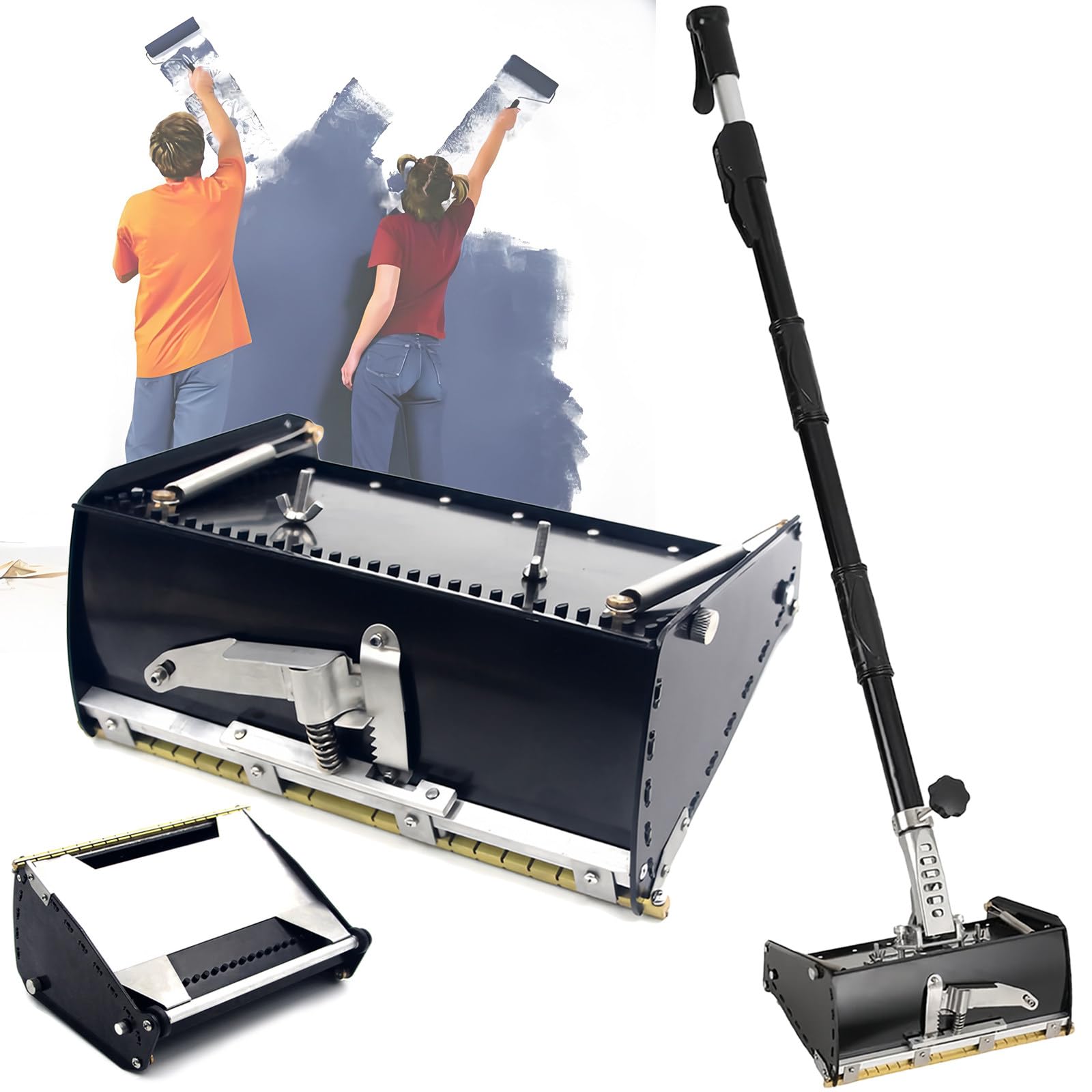 Juego de Caja Plana para Drywall - Herramienta Profesional para Masillado de 8''/10''/12'', Raspador de Masilla en Polvo, Incluye Mango de Extensión, para Acabado de Paneles de Yeso,8in/22cm