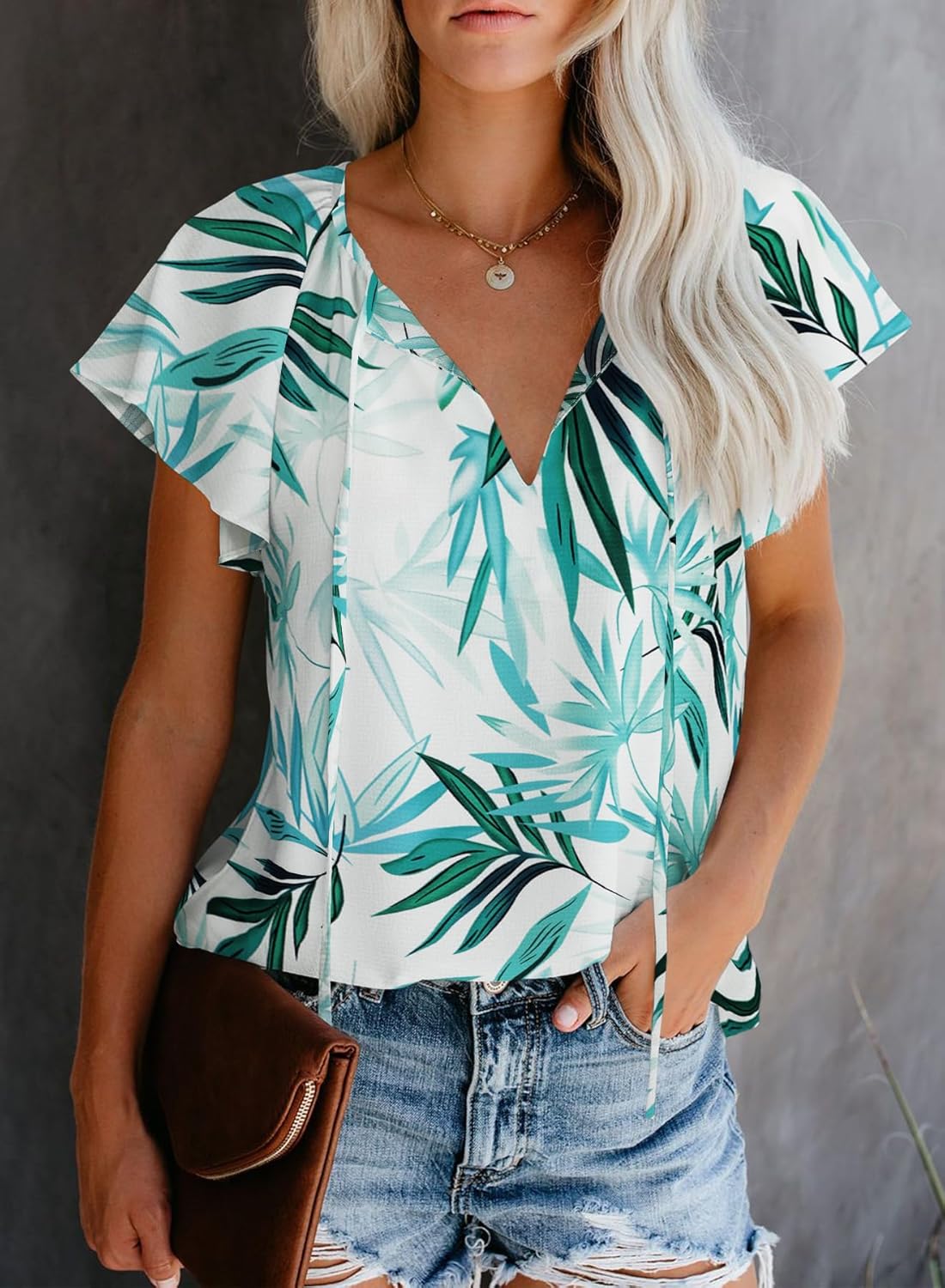 SimpleFun Women's Boho Tops Floral V Neck Short Sleeve Summer Blouse Shirts - Image 2