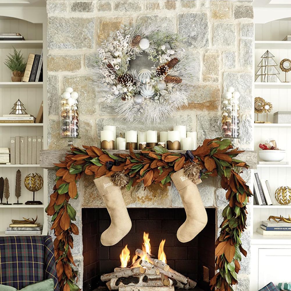 Ghirlanda Natalizia 50cm Con Pigne Rosse - Decorazione Invernale Per Porte E Finestre - Foto 10