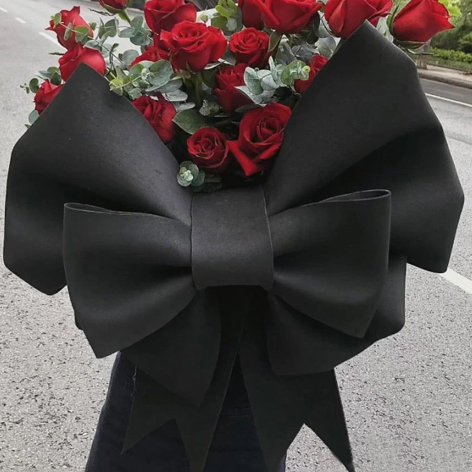 Christmas Valentine's Day Tree Topper Bows for Front Door Flower Wreath, Solid Bows for Holiday Ornament (Black, 19.7