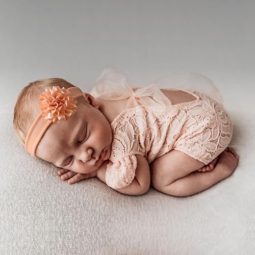 Miniatura 4 de ForBaysy Traje de fotografía para recién nacido, mameluco de encaje con diadema, disfraz de princesa infantil