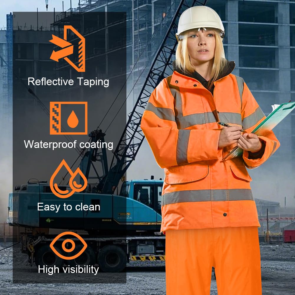 AUYAO Pantalón de Alta Visibilidad, Pantalón de Lluvia Hi-Vis de Doble Capa, Pantalones de Lluvia Reflectantes e Impermeables, Pantalones de Trabajo Hombre y Mujer para Exterior