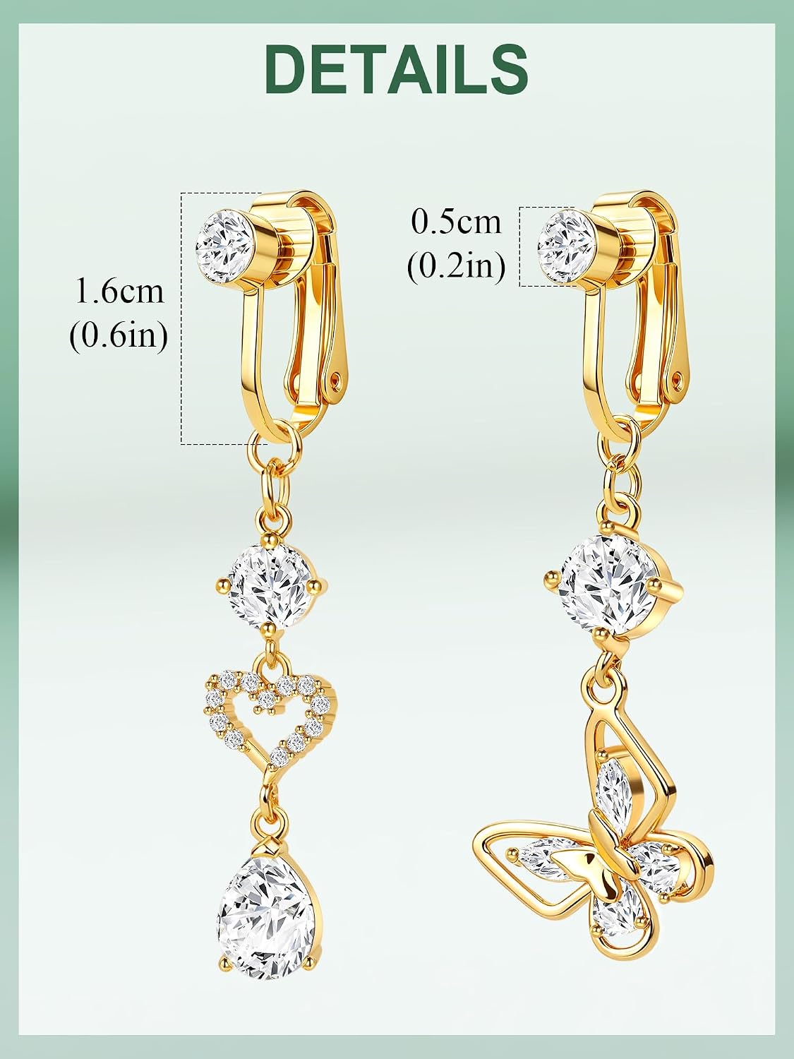 Oveta Fake Belly Button Piercing Clip On Belly Button Rings - Surgical Steel Fake Belly Rings for Women, Silver/Gold