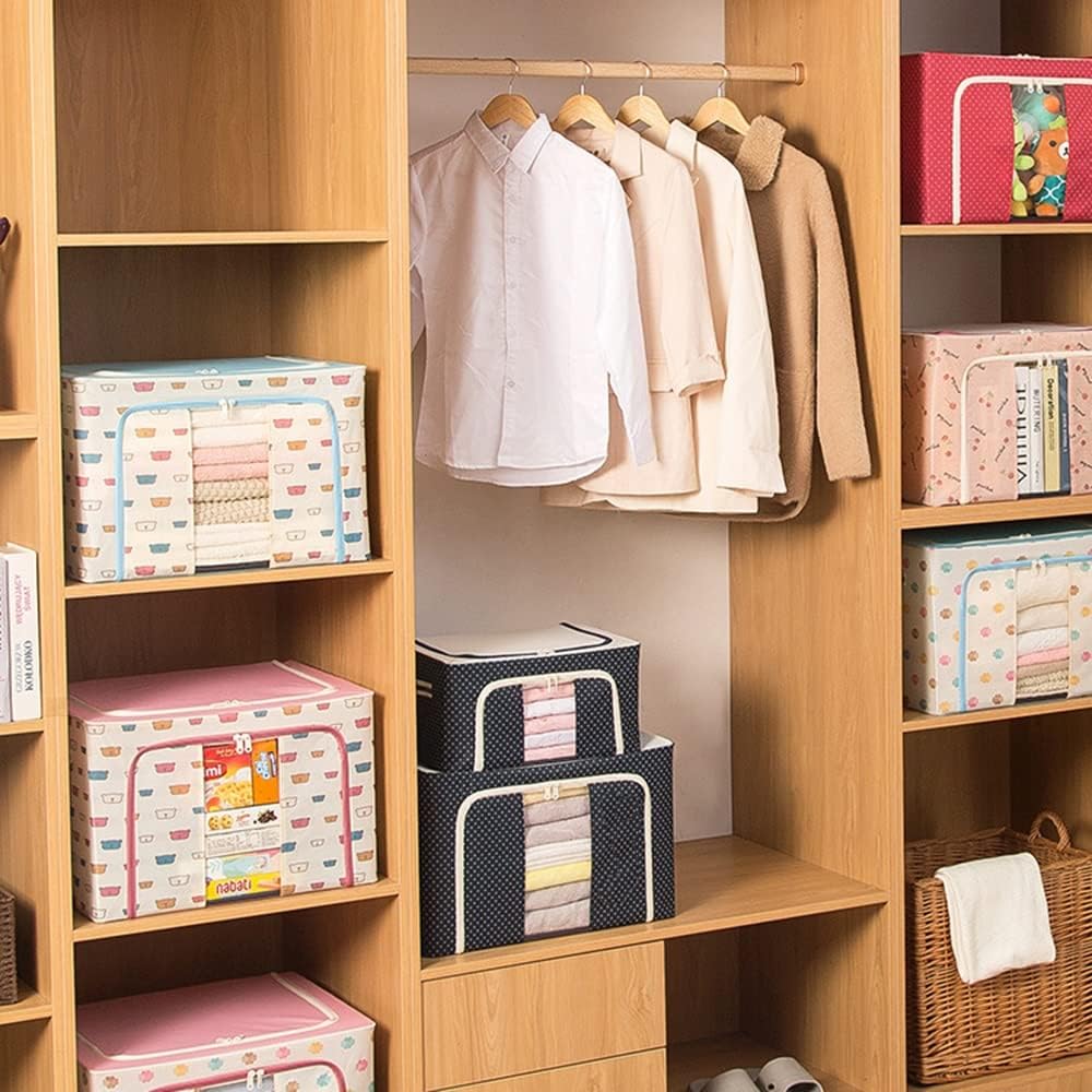 Clothes Storage Bag，Bedding Storage Clothes Storage Bags Organizer Container with Steel Frame Storage Bag with Clear Window(Brown)