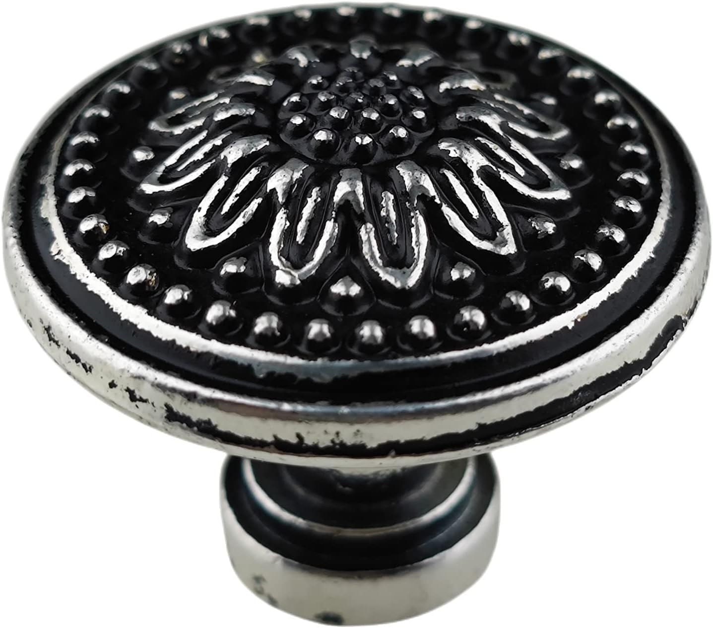 Black Antique Silver Sun Flower Drawer Dresser Pull Cupboard Cabinet Backpalte Knob Pull Handle Vintage Furniture (10,6.3" Hole Centers Backplate)