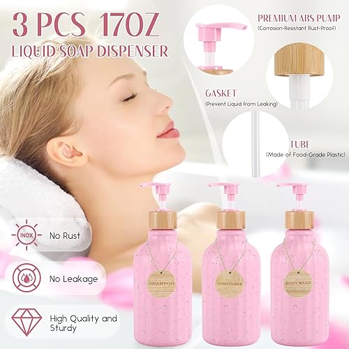 Miniatura 2 de Juego de accesorios de baño rosa de 17 piezas con bote de basura, dispensador de jabón de loción, soporte para cepillos de dientes, jabonera, vaso y