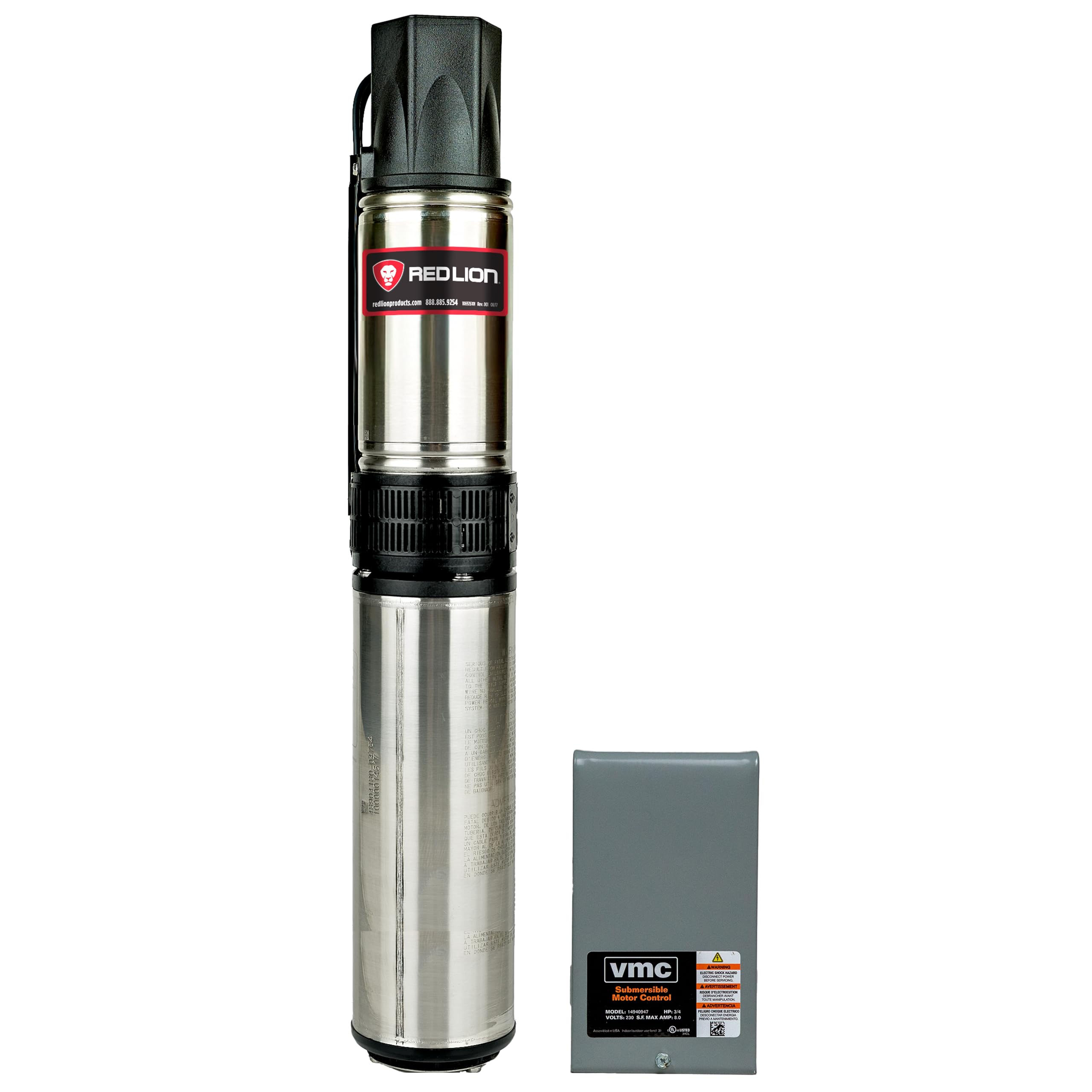 Red Lion RL22G10-3W2V 4-inch Submersible Deep Well Pump with Control Box, 1 HP, 22 GPM, 3-Wire, 230-Volt, Steel, 14942409