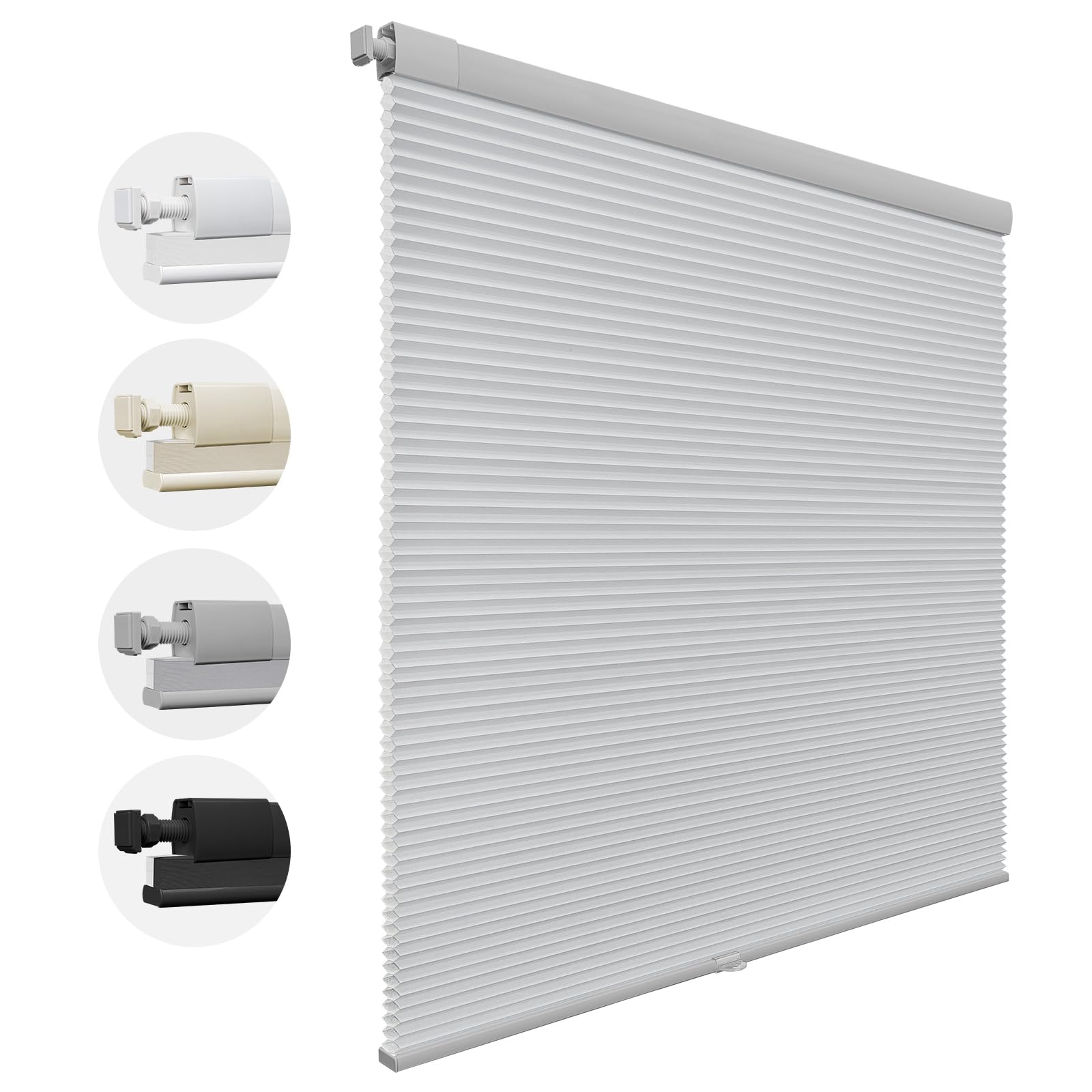 UrMoon No Drill Cordless Cellular Blinds Pleated Shades Honeycomb Shades with Insulation,Blackout Custom Easy Fit for Home Office (Light Filtering - Grey, 160cm W x 122cm H)