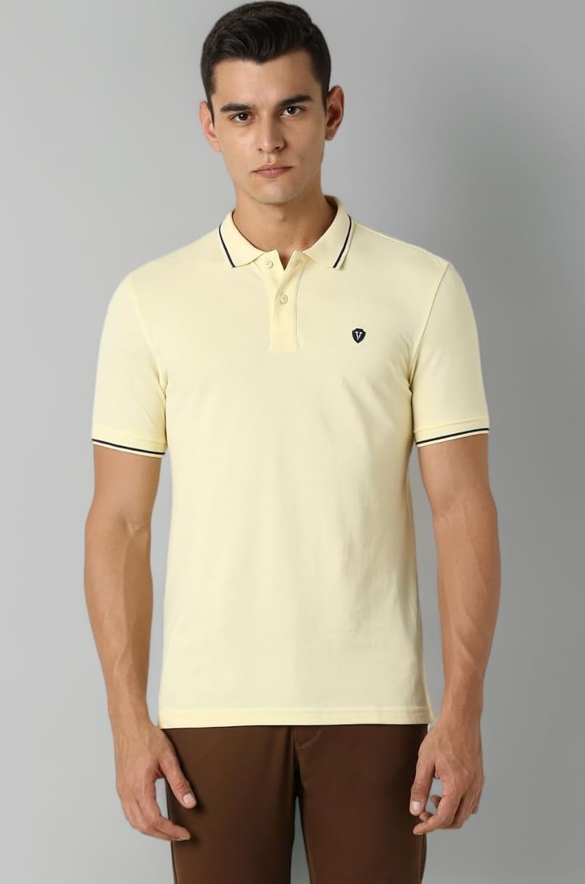 Van Heusen Men's Cotton Solid Regular Fit Collar Polo T-Shirt