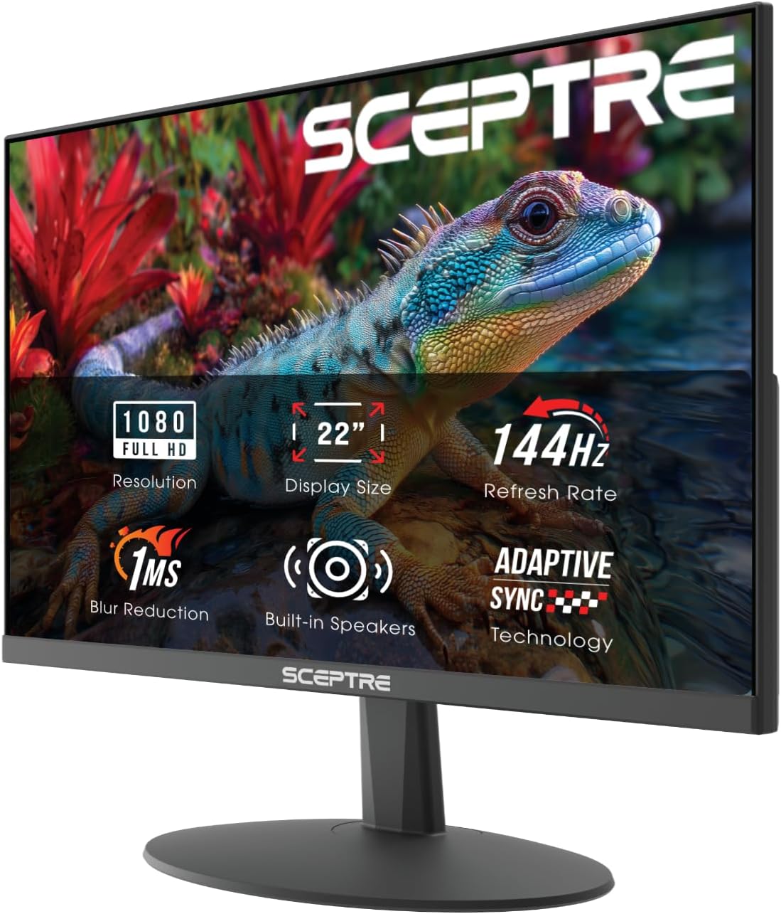 Sceptre Uusi 22 tuuman pelinäyttö jopa 144 Hz HDMI DisplayPort Sisäänrakennetut kaiuttimet, Machine Black 2026 (E225W-FW144 -sarja)