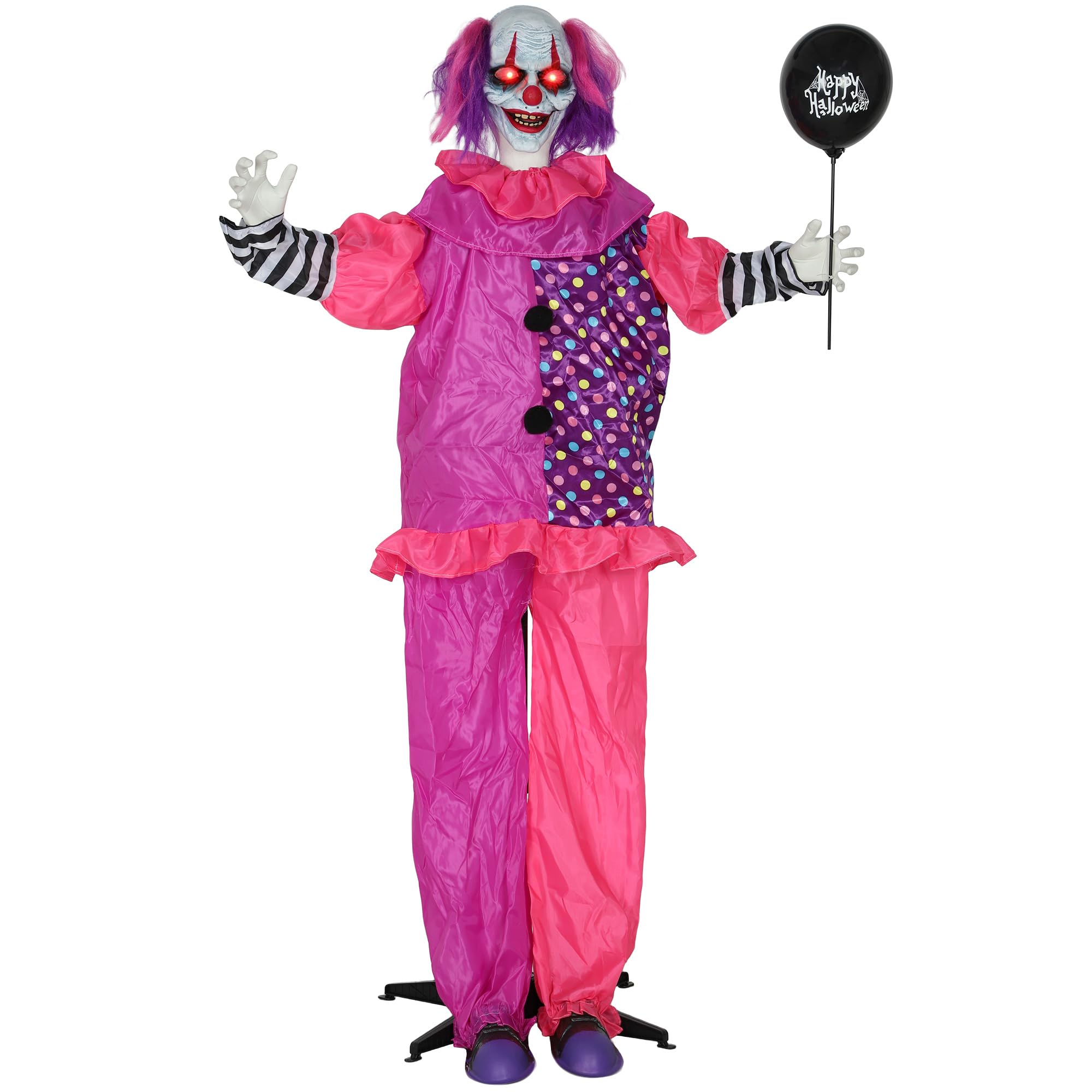 Outsunny 5.7ft/175 cm Life Size Halloween Animated Clown & Balloon with Red Light Up Eyes, Sound Activated Moving Body, Scary Clown Halloween Decorations, Battery Operated, Indoor Party Props — image 1