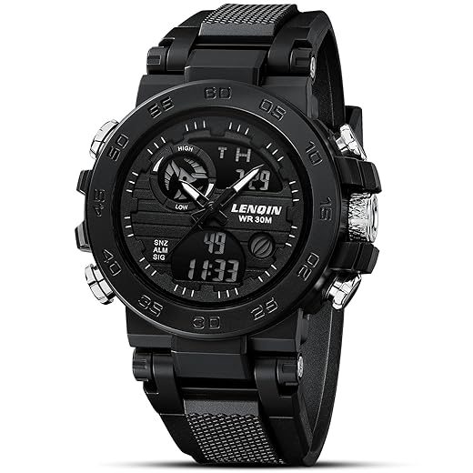 LN LENQIN Mens Watches Digital Military Watch for Men Stopwatch Army Survival Tactical Sports Outdoor Big Face Waterproof Men's Wrist Watches with LED Backlight/Timer/Alarm/Date