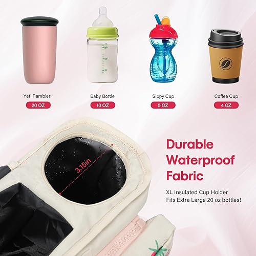 Miniatura 7 de Organizador universal para cochecito con portavasos aislados y bolsa desmontable para teléfono, carrito de cochecito se adapta a accesorios de