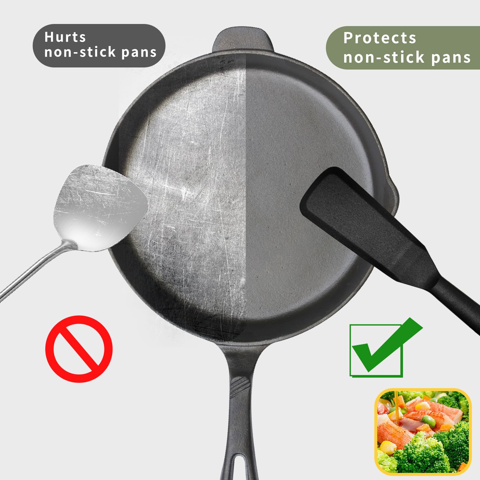 Espátula de Silicona para Tortillas, Herramientas Espátula Larga para Crepé, Antiadherente, Resistente al Calor, para Huevos, Panqueques, Pizza, Hamburguesas, Pescado (Negro)