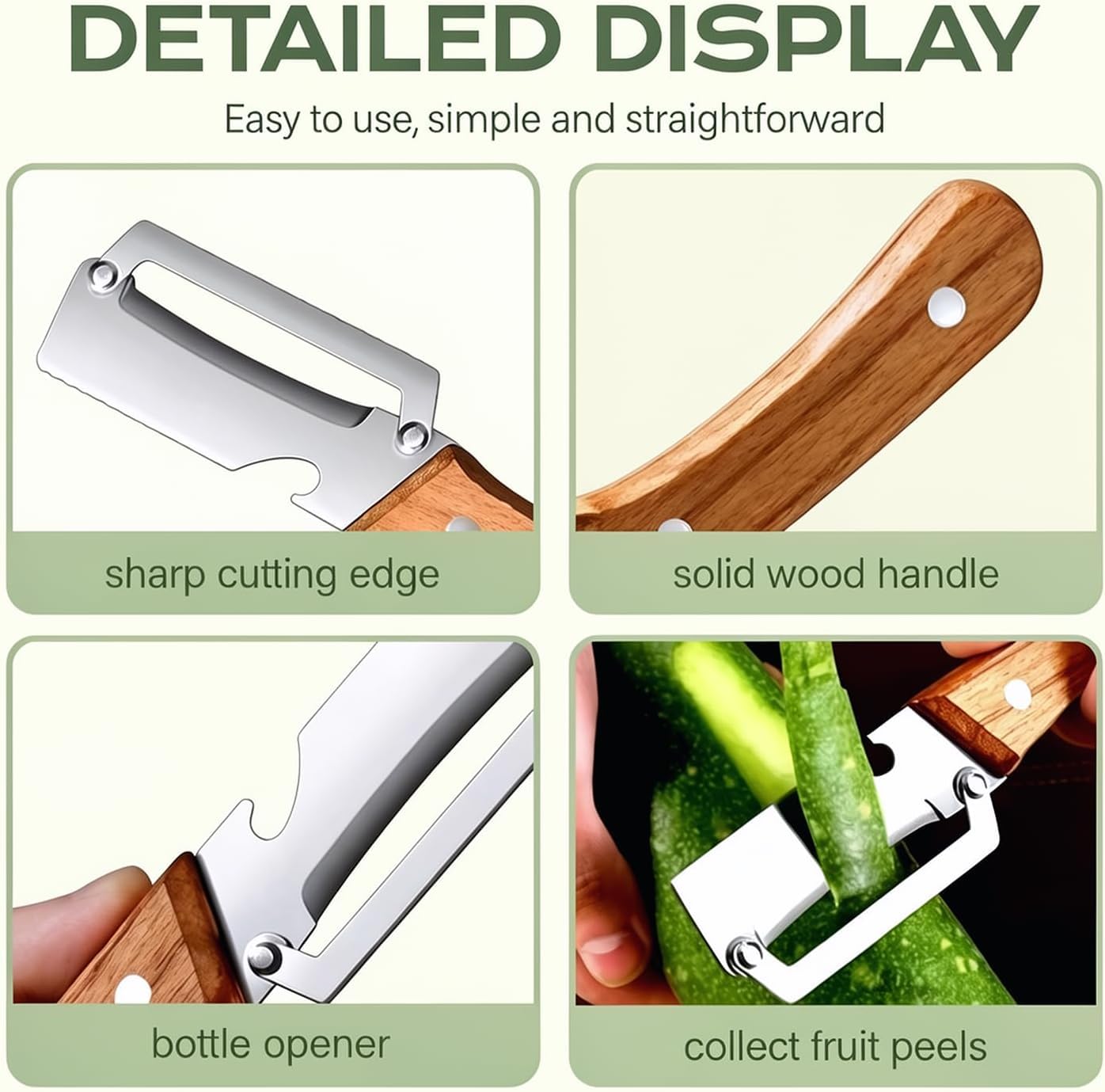 2-in-1 Multifunctional Vegetable Peeler with Wooden Handle & Stainless Steel Blade, Multifunctional Vegetable Peeler, Built-in Bottle Opener, Fruit & Vegetable Kitchen Peeling Tool (1Pcs) — view 6