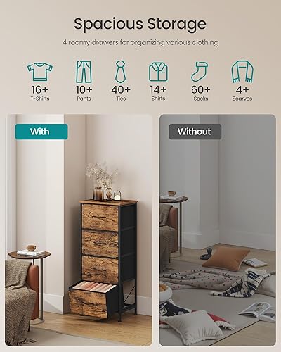 Miniatura 4 de SONGMICS Dresser for Bedroom, Chest of Drawers, Steel, MDF, 4 Non-Woven Fabric Drawers, Storage Organizer Unit, Closet, Entryway, Rustic Brown and