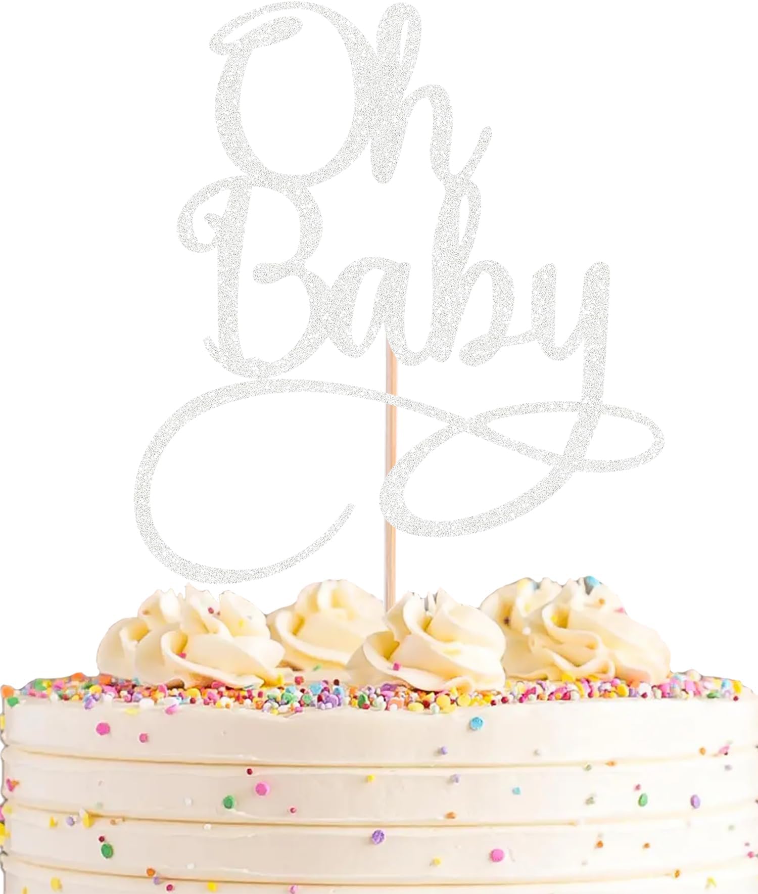 Oh Baby Cake Topper - Silver Glitter Baby Birthday Party Cake Decoration Supplies, for Baby Shower/Gender Reveal Party Photo Booth Props