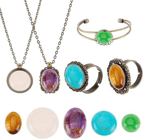 SUNNYCLUE 12 piezas de joyería de piedra para bricolaje, cabujón, bisel, pulsera en blanco, curación de chakras, reiki, cuarzo, piedras preciosas