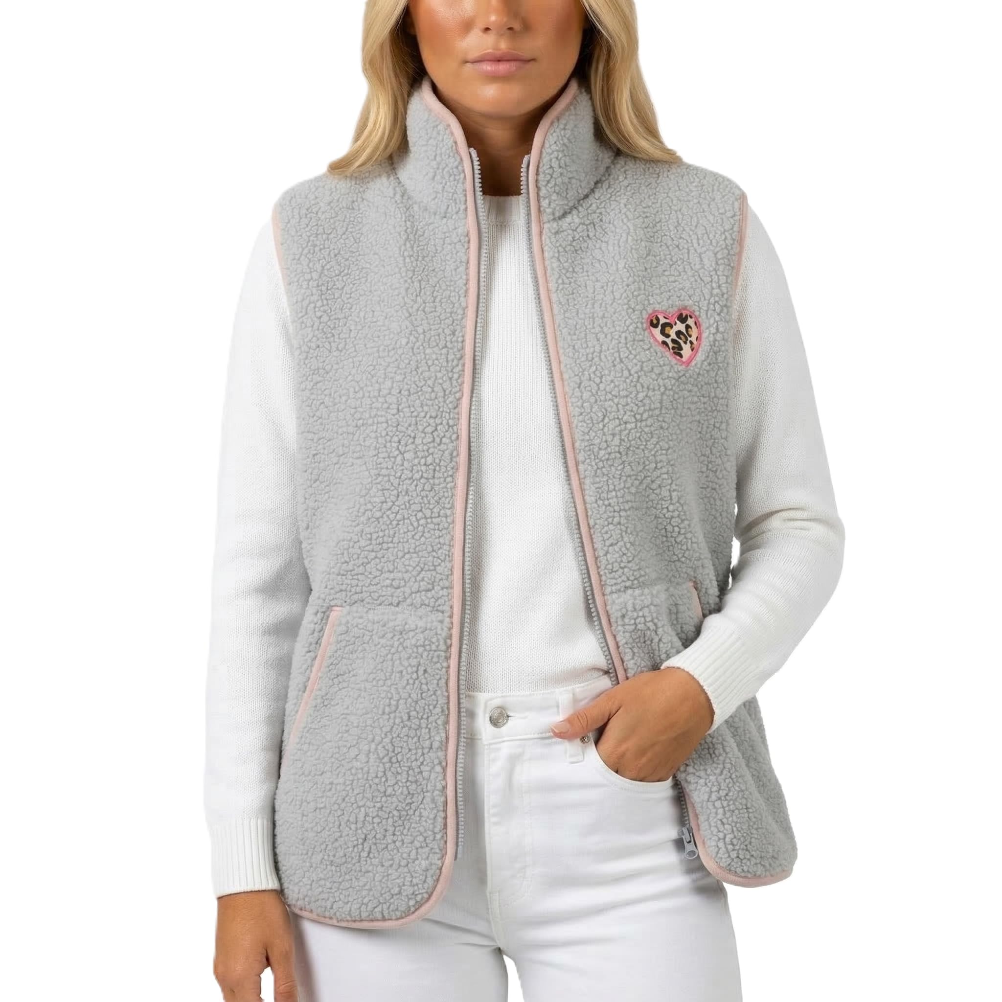 Zwillingsherz Damen Weste - Flauschiges Teddyfleece - Kuschelige Weste in modernem Stil