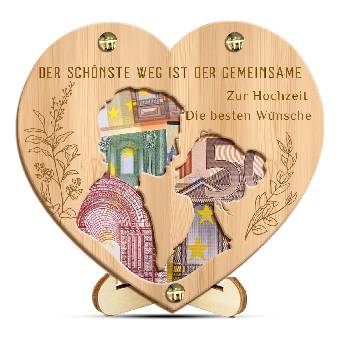 Johiux Geldgeschenk Hochzeit,Hochzeitsgeschenke für Brautpaar,Zur Hochzeitdie Besten Wünsche,Personalisiertes Holzherz-Hochzeit Geldgeschenk Verpackung.
