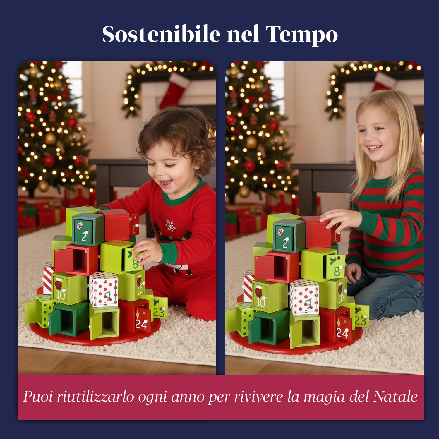 Wintem Adventskalender 2025 mit 25 dekorativen, wiederverwendbaren Schubladen für Weihnachten, DIY Geschenkidee, edler Holz-Adventsbaum für Süßigkeiten und Überraschungen