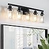 DIKAIDA 5-Light Black Bathroom Vanity Light, Modern Vanity Lighting Fixture for Bathroom, 31" Matte Light Fixture, Wall Sconces with Clear Glass Shade, Black Bathroom Wall Light Over Mirror