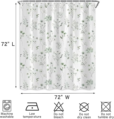 Miniatura 5 de Cortina de ducha floral verde salvia, bohemio, acuarela, eucalipto, botánica, para baño, bonita cortina de ducha de tela impermeable para decoración