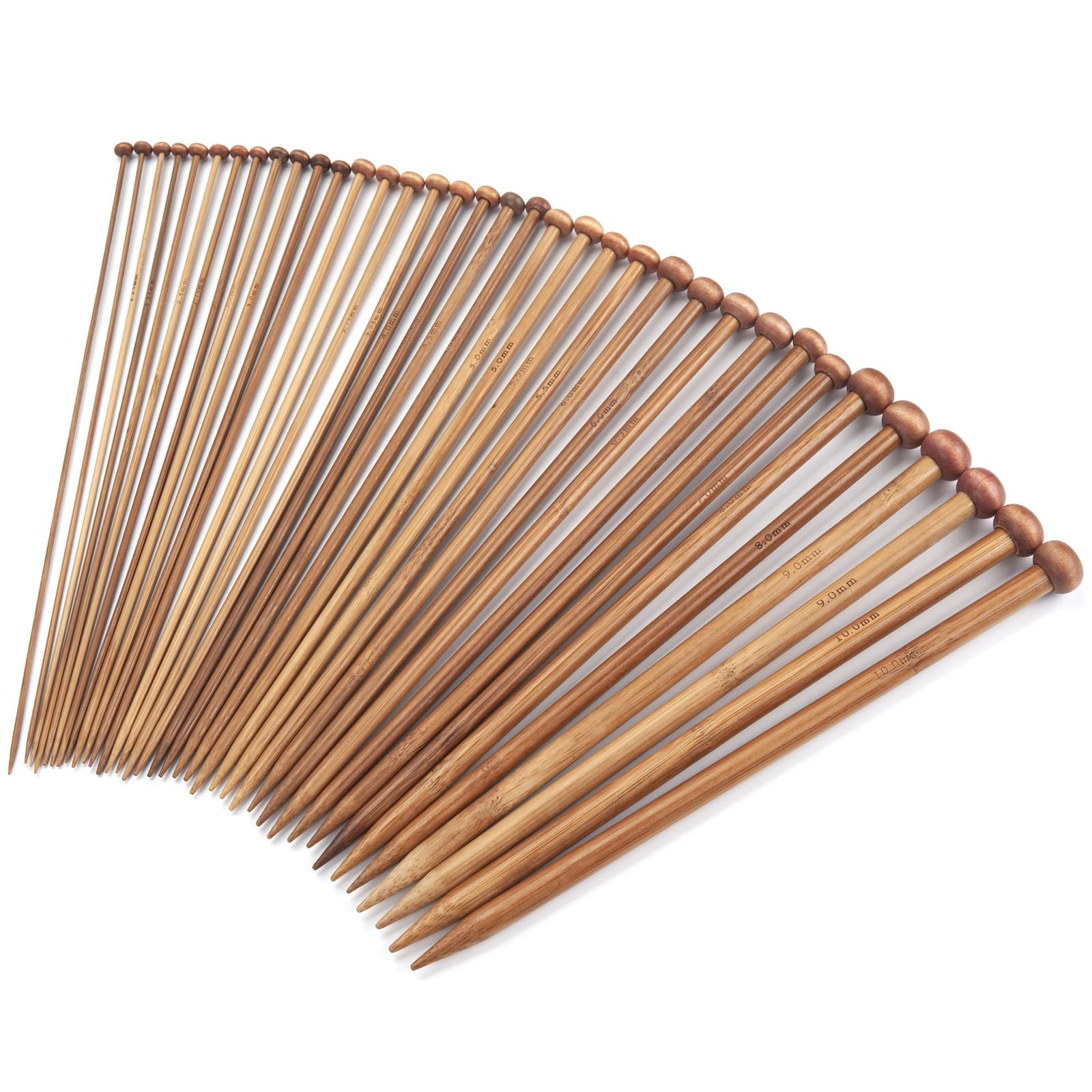 GNAFOTU Bamboo Knitting Needles Set for Beginners 9-Inch Single Point, 18 Pairs Straight Wooden Knitting Needles Size 2-10 (2.0-10.0mm), Wood Knitting Needles for Sweaters, Socks, Gloves