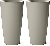 Step2 Tremont Tall Round Tapered Planters, 2-Pack - Durable Weatherproof Resin Pots with Water Reservoir & Drainage for Patio, Porch, Garden