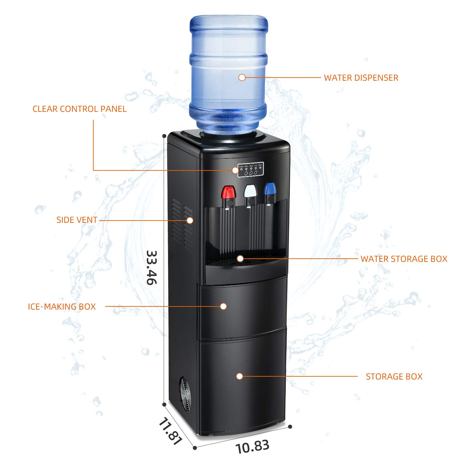 Kismile 2in1 Water Cooler Dispenser with Builtin Ice Maker, Top