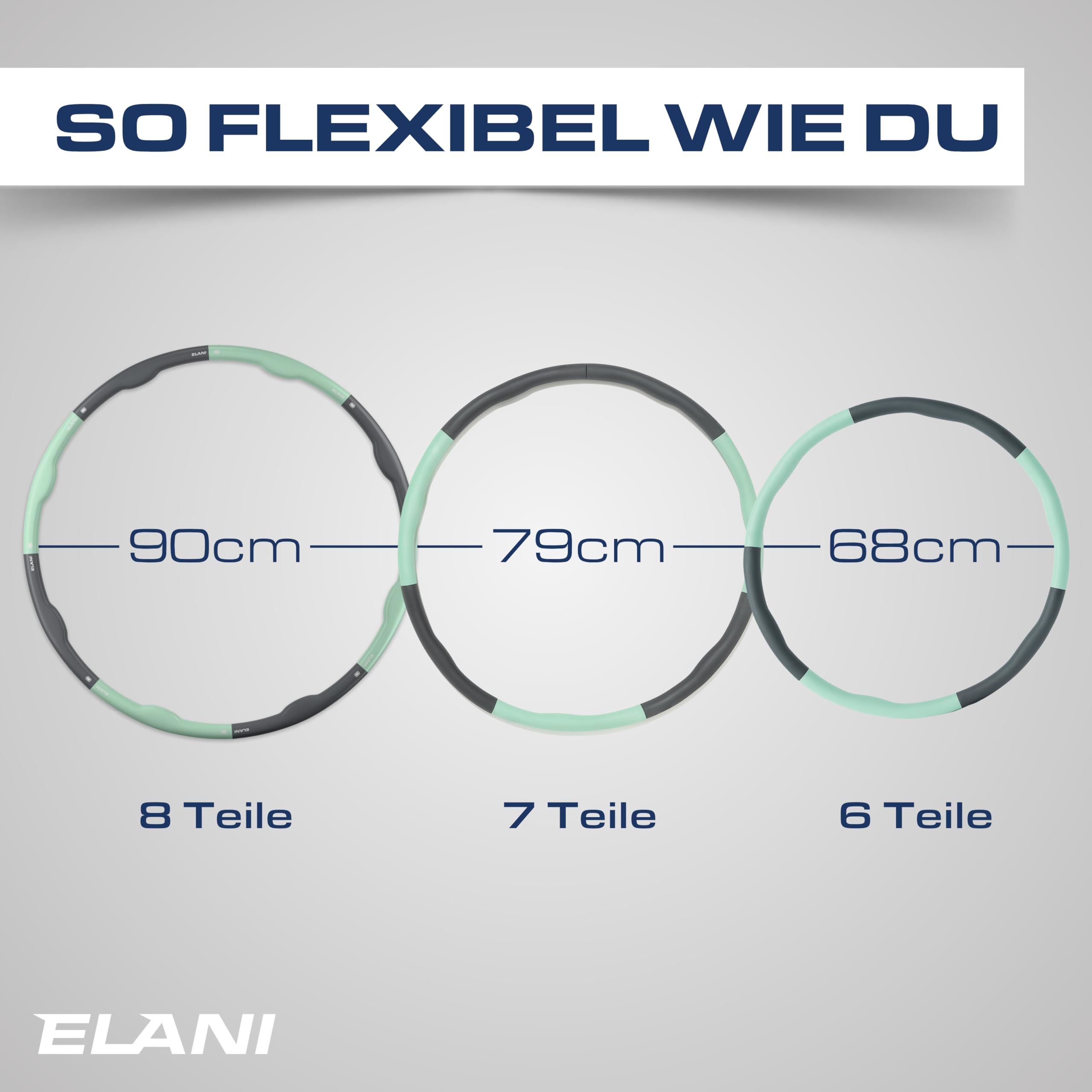 ELANI Hula Hoop Reifen Erwachsene - 90cm Durchmesser, mit Wellenform und Trainingsguide, indiv. anpassbar mit 7-8 Teilen - Hoola Hoop zum abnehmen - Fitnessreifen, Sportreifen