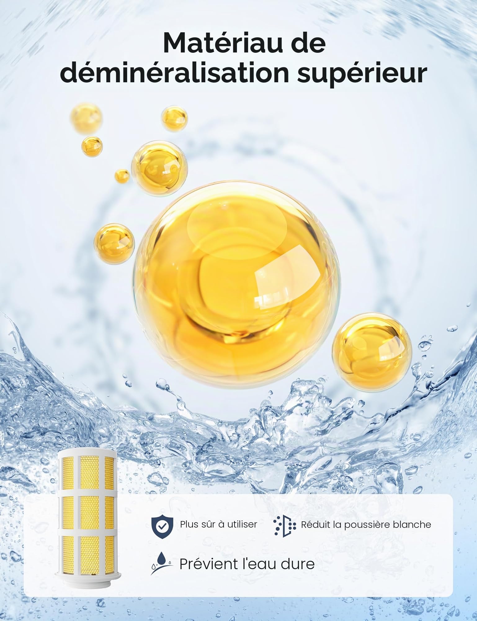 Dreo Lot de 3 cartouches de déminéralisation pour humidificateurs, compatibles avec humidificateurs Dreo HM512S/713/713S, empêche l'accumulation de minéraux, filtre l'eau dure, élimine la poussière