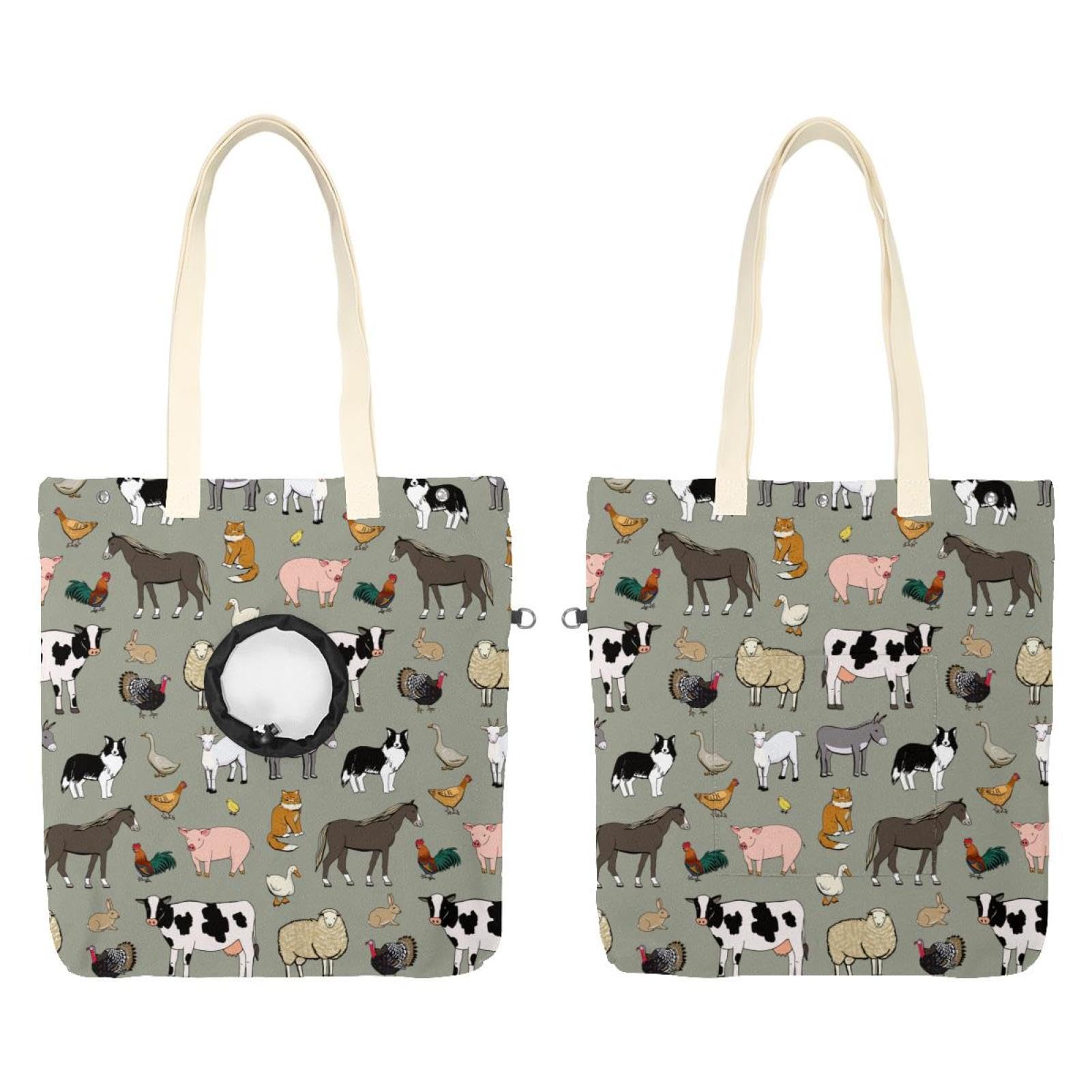 Sac de transport pour petit animal : fourre-tout en toile imprimé cochon et vache