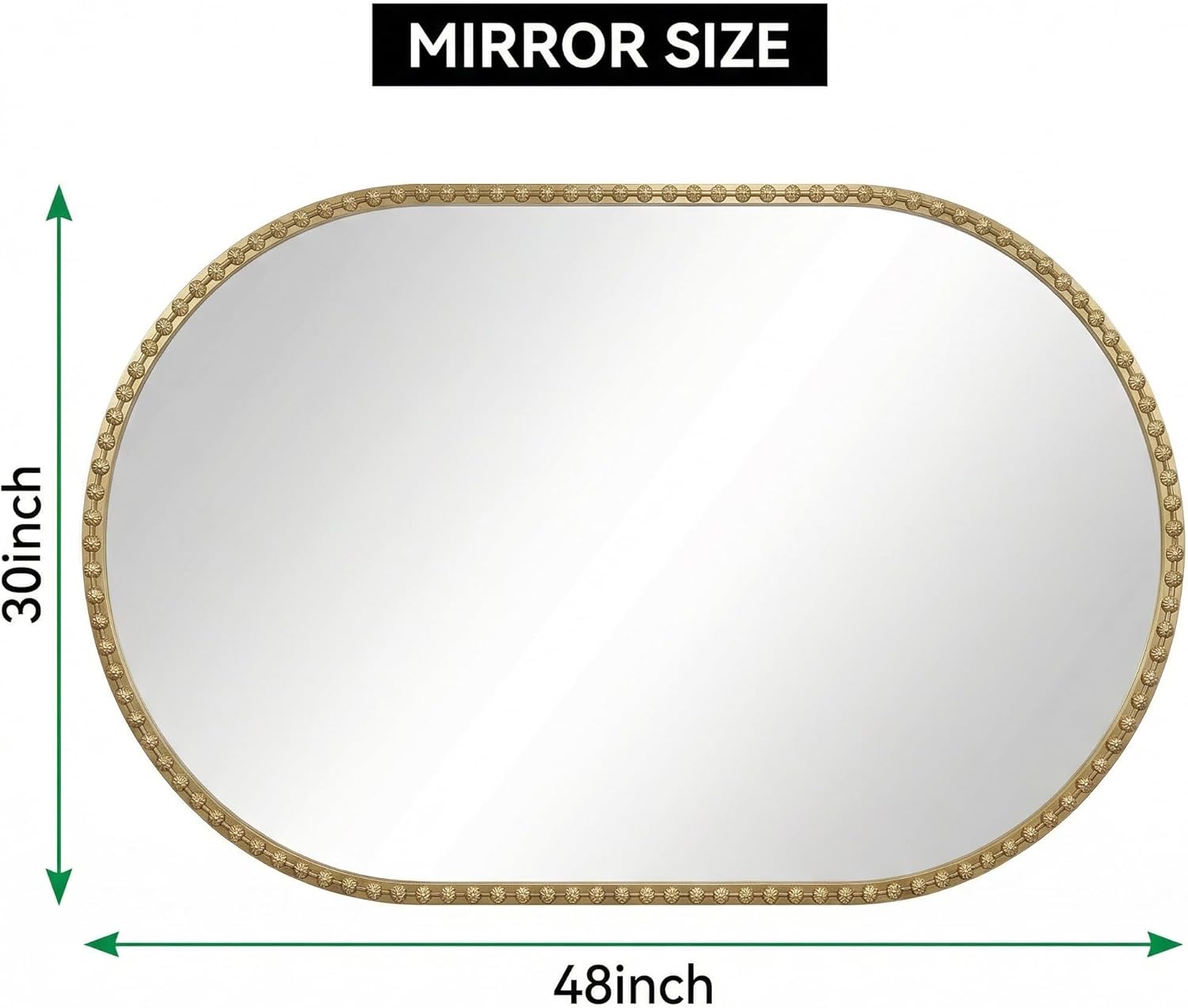 Gold Oval Mirror for Wall, 48x30 Inch Large Oval Bathroom Mirror, Antigue Gold Vanity Mirrors, Metal Floral Frame Mirror for Bedroom Living Room, Hangs Horizontally or Vertically