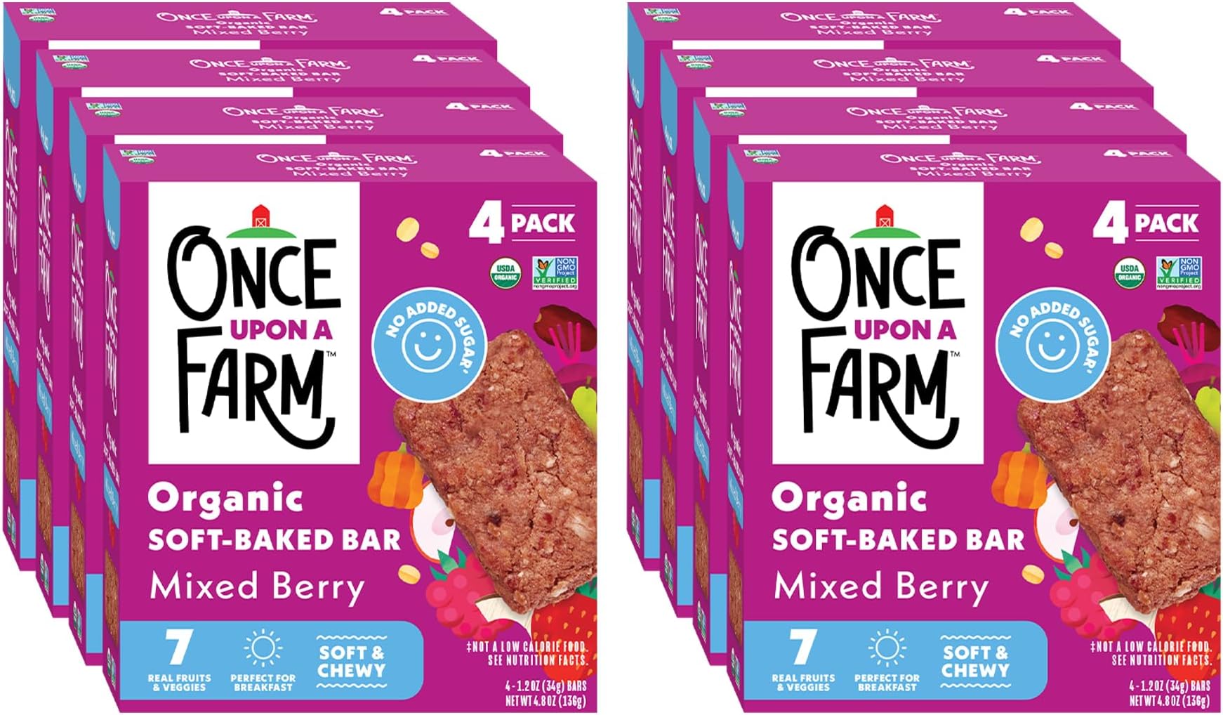 Organic Mixed Berry Soft Baked Bar | Strawberry, Raspberry, Beet & Oats | Made with Real Fruit & Veggies | No Added Sugar | 8 Boxes
