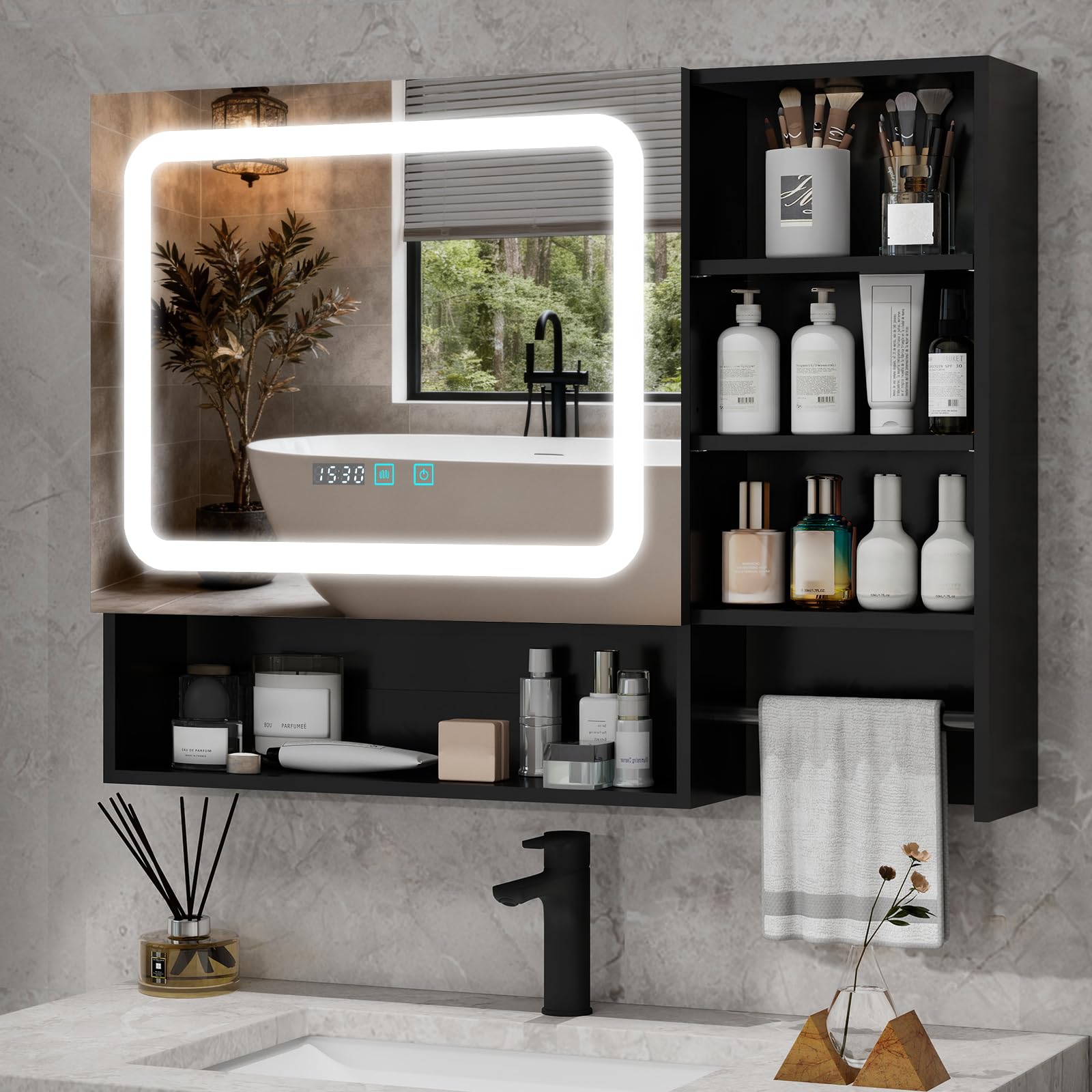 YU YUSING Spiegelschrank Bad mit LED Beleuchtung 80x60cm